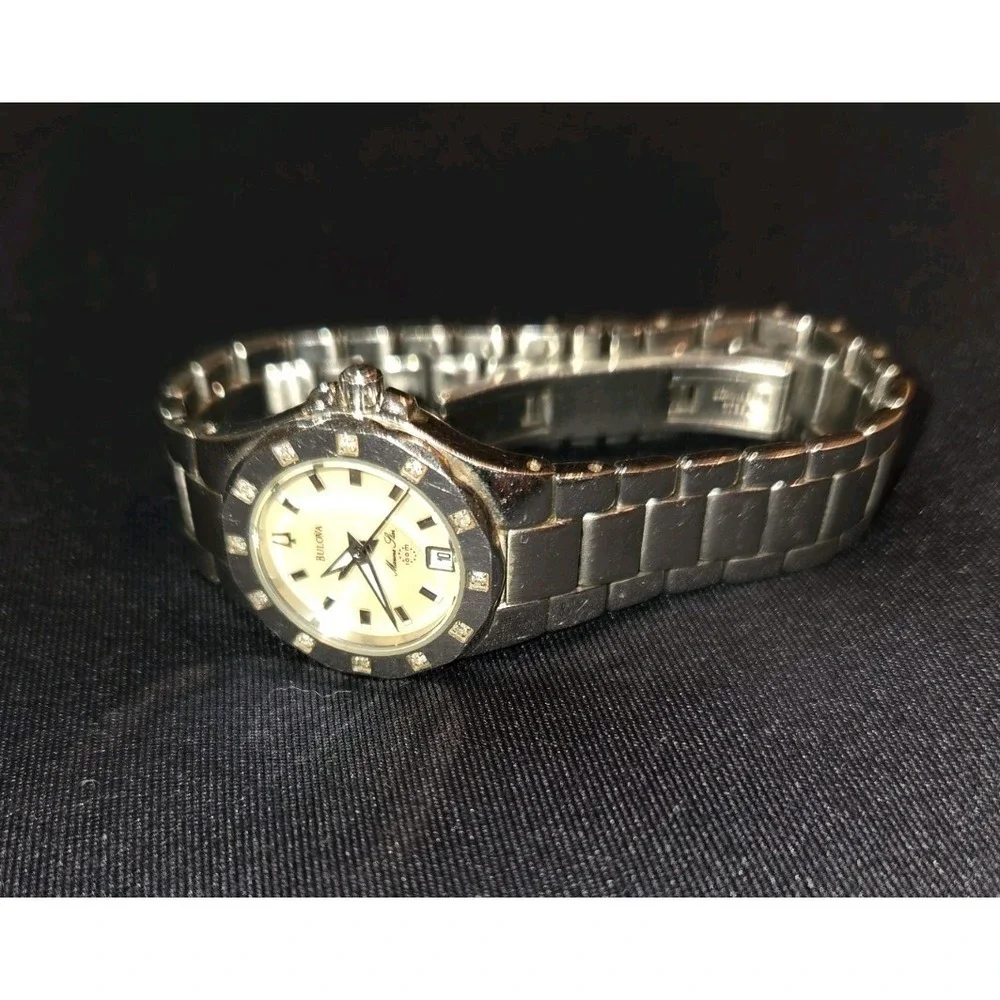 Bulova Marine Star Women's Stainless Steel Watch Diamond Accents White Dial Date