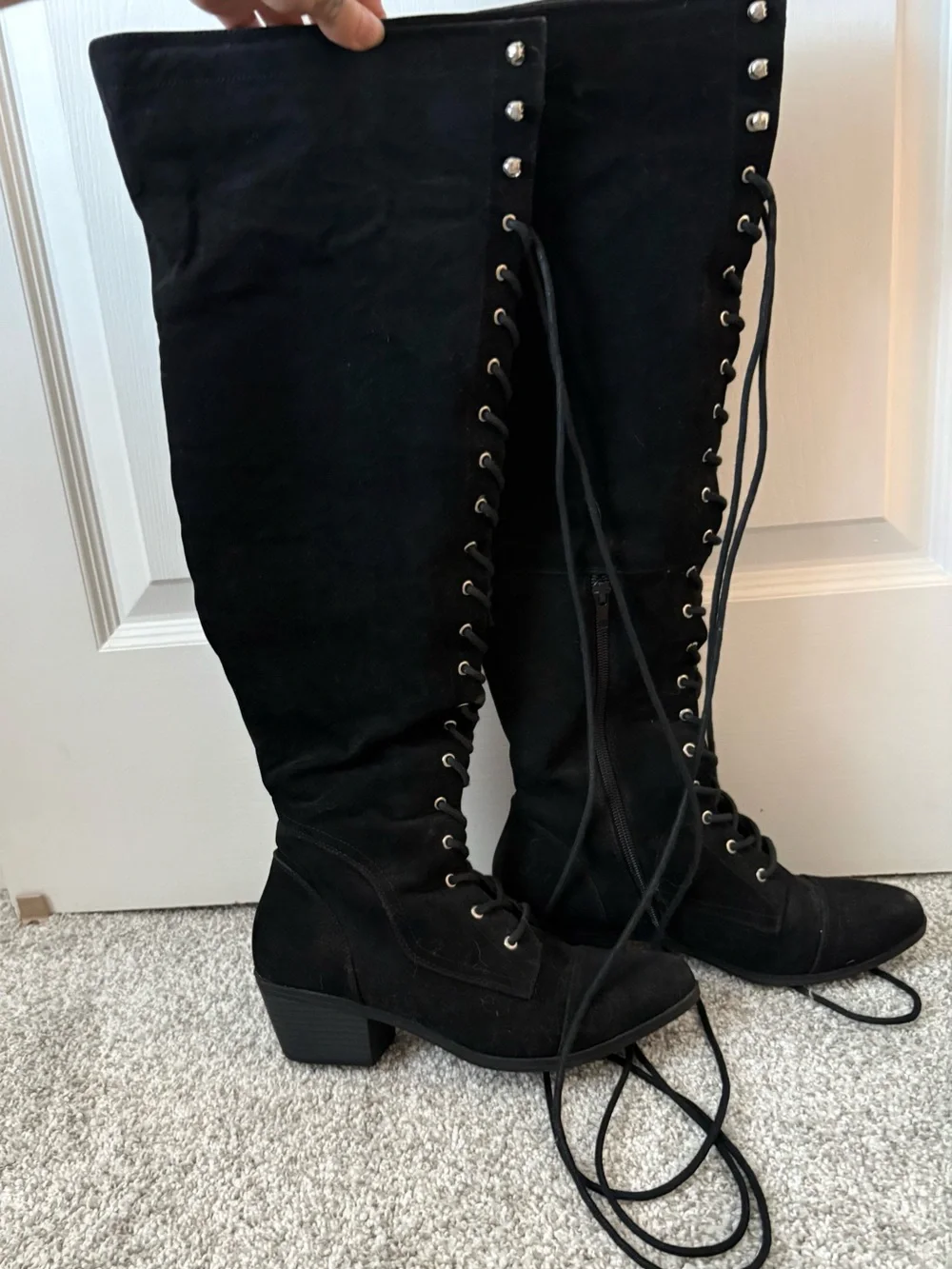 JustFab Black Over-the-Knee Lace-Up Boots