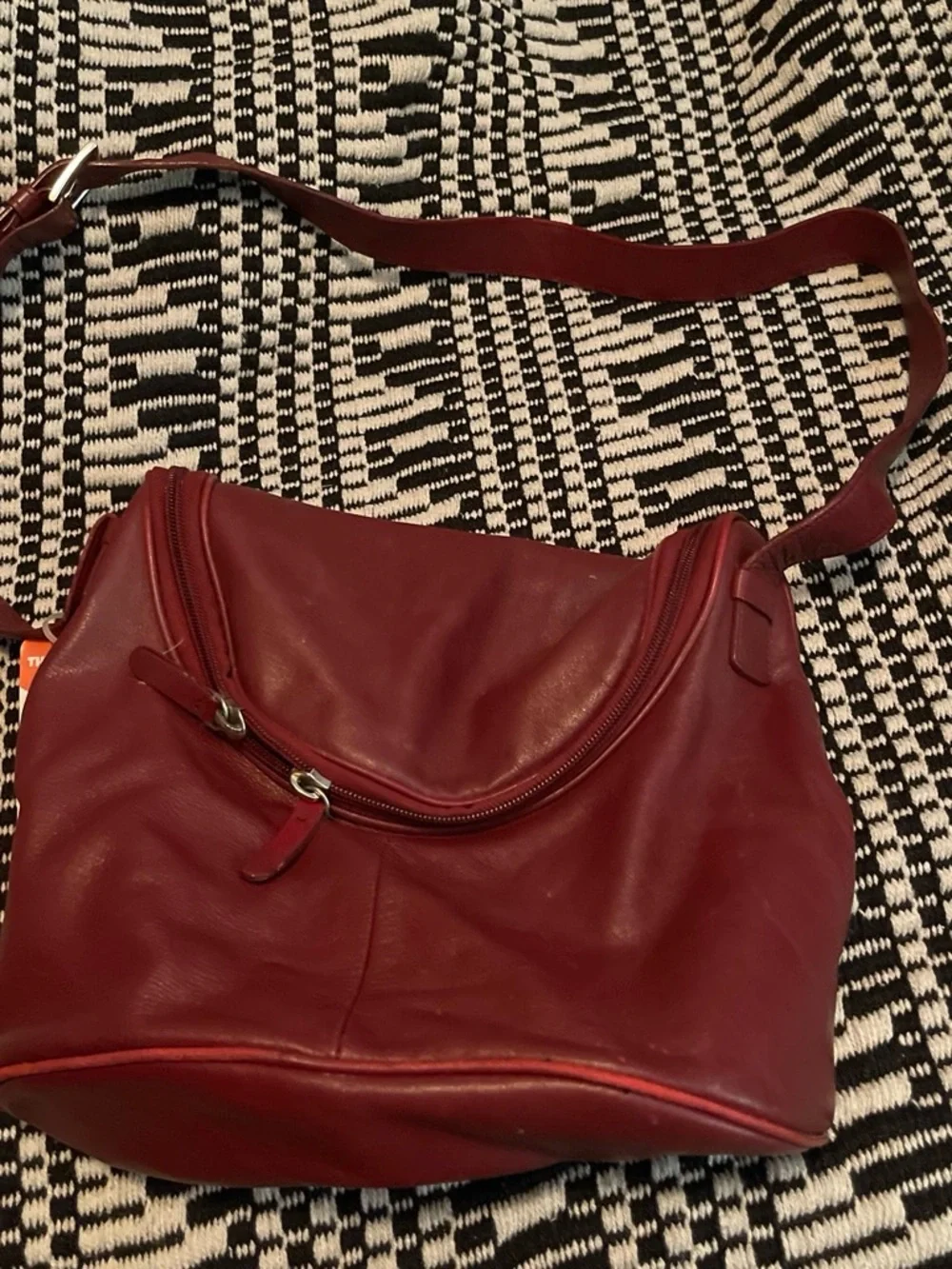 Men's Red Leather-Trim Crossbody Bag