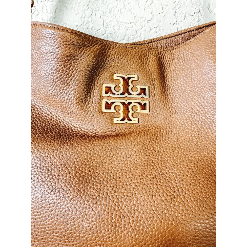 Tory Burch Amanda Large Tote Pebbled Leather Chain Shoulder Bag Camel Tan