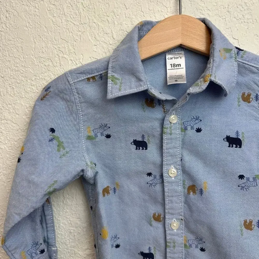 Carters's Set of 3 Short Sleeve Button Down Shirts Different Prints 18M