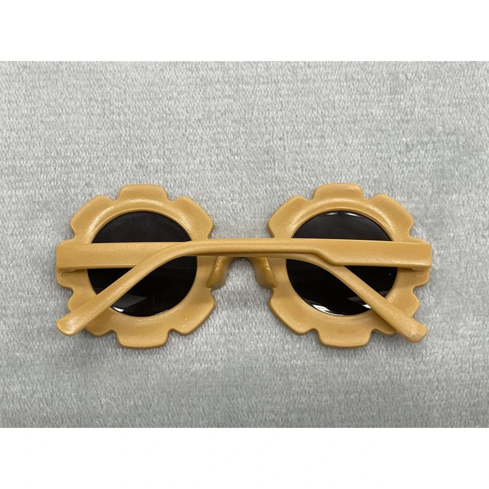 Retro Flower Round Sunglasses Kids Yellow Sunflower Frame Dark Lens w/ Pouch