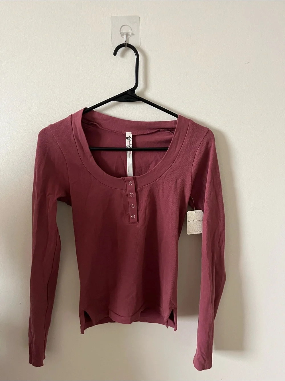 Free People Off-Shoulder Ribbed Henley Long Sleeve Top
