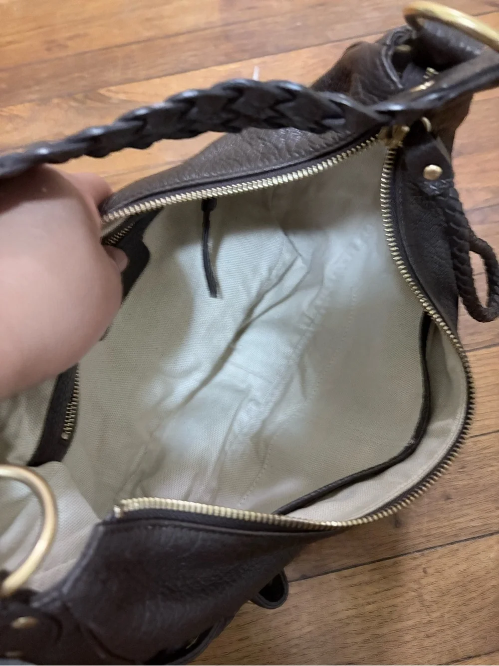 Michael Kors Vintage Braided Handle Pebble Leather Hobo - Dark Brown