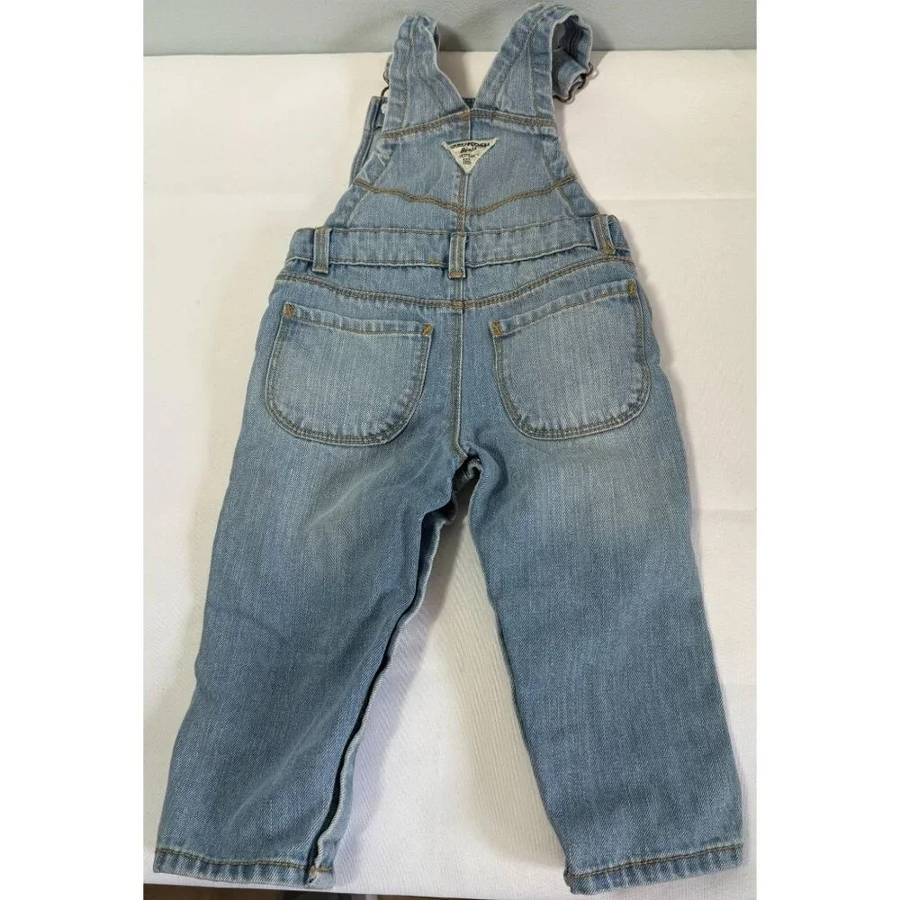 OshKosh‎ B'Gosh Baby Girl Denim Bibs 18M Light Wash Cotton White Bow Adjustable