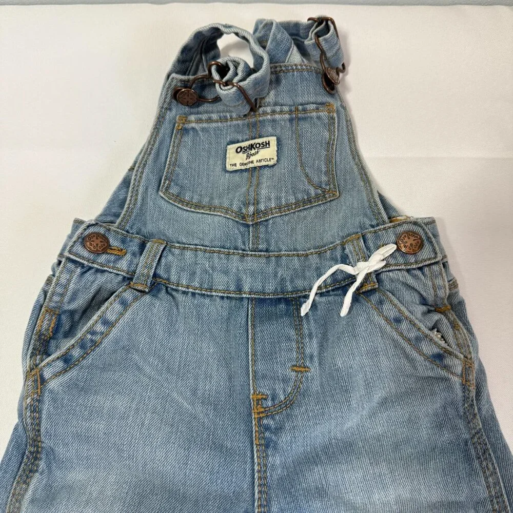 OshKosh‎ B'Gosh Baby Girl Denim Bibs 18M Light Wash Cotton White Bow Adjustable