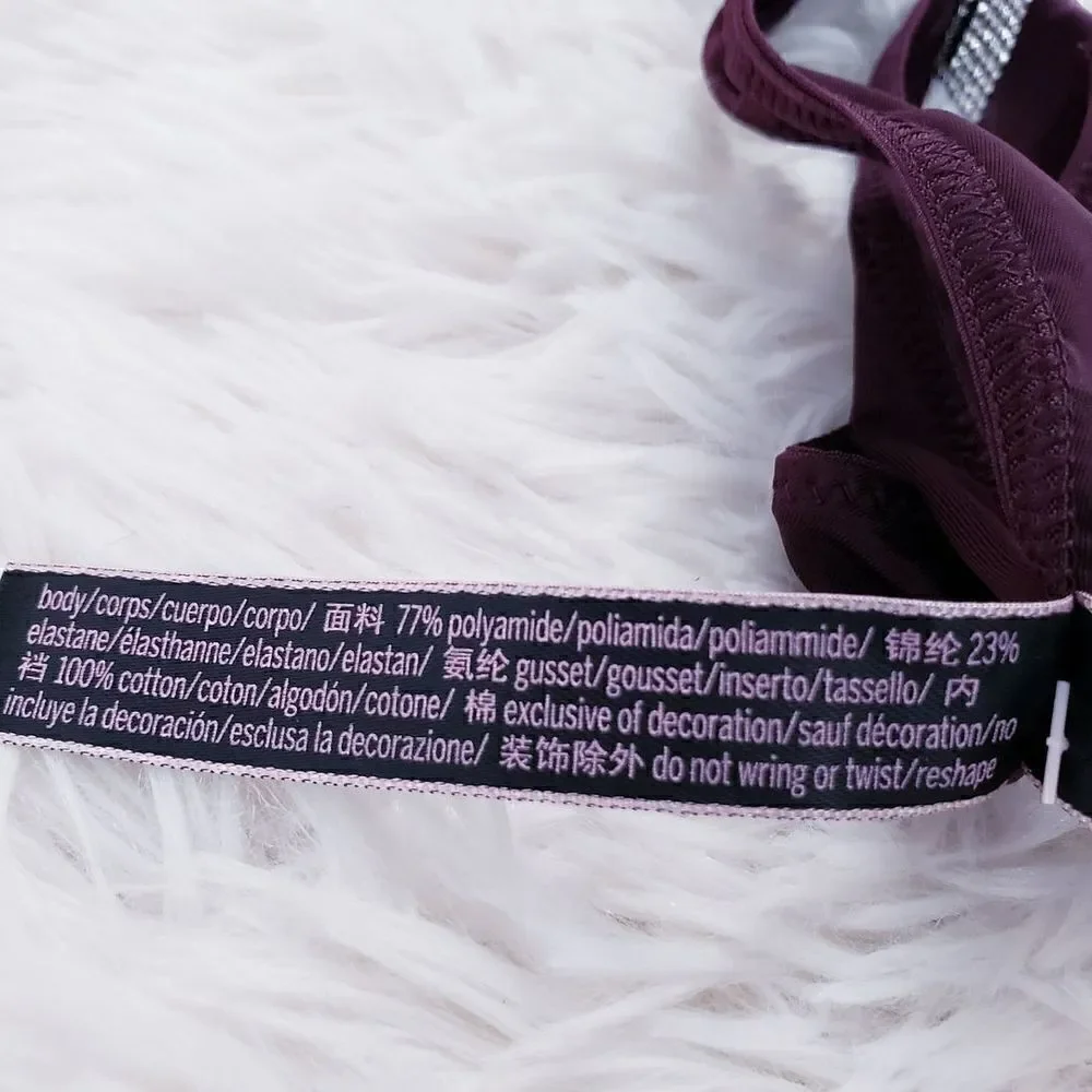 Victoria's Secret THONG XLARGE Orchid Rhinestones VS Logo Crystals Very Sexy