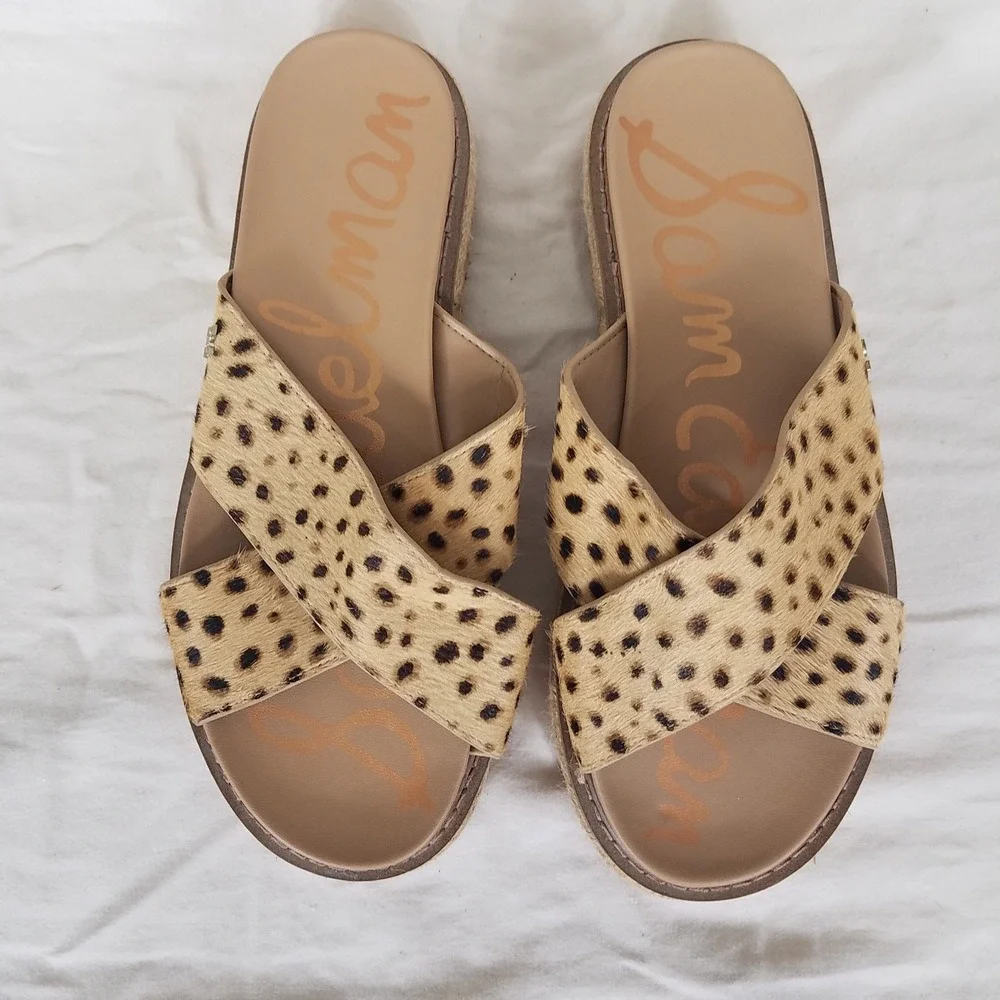 Sam Edelman Adaley Sandals Womens 7.5 Tan Cheetah Calf Hair Excellent Espadrille
