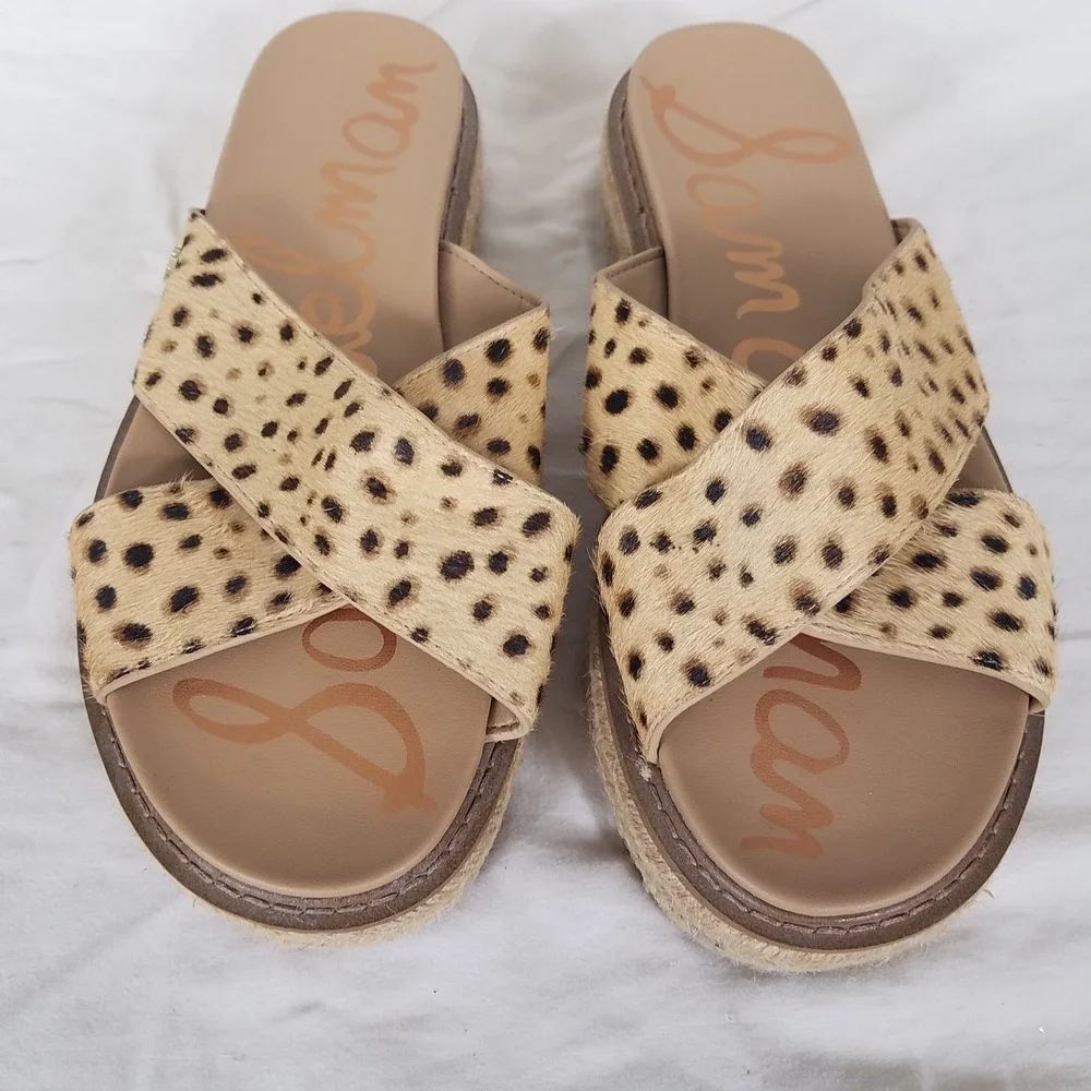 Sam Edelman Adaley Sandals Womens 7.5 Tan Cheetah Calf Hair Excellent Espadrille