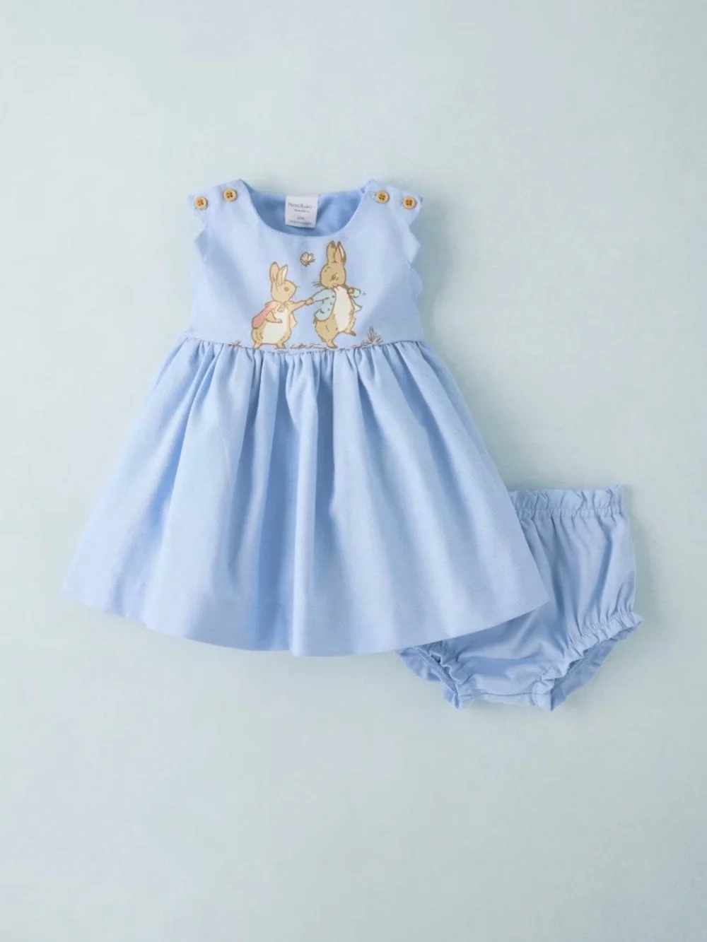 Peter Rabbit Glitter Scalloped Chambray Dress 12-18M NWT