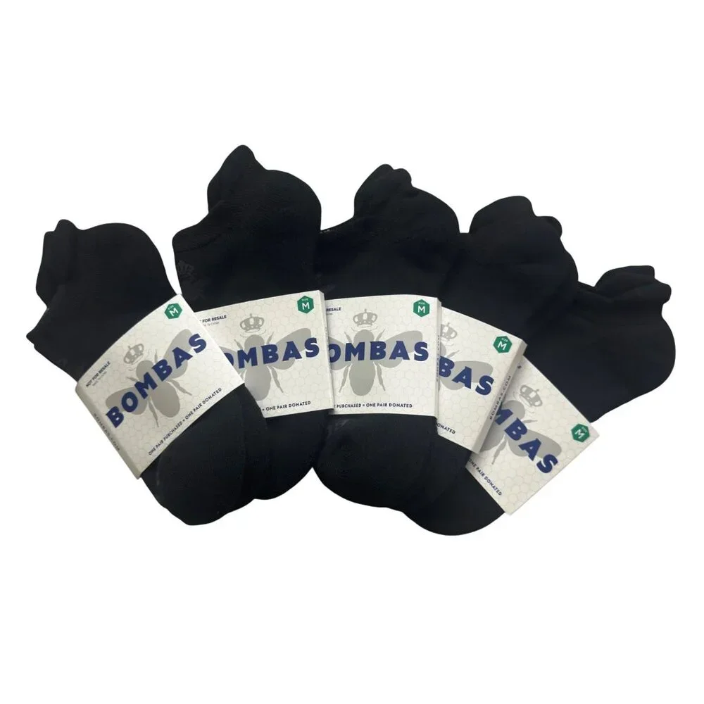 Bombas Medium Black No-Show Socks 5-Pack With Honeycomb Arch Support & Performan