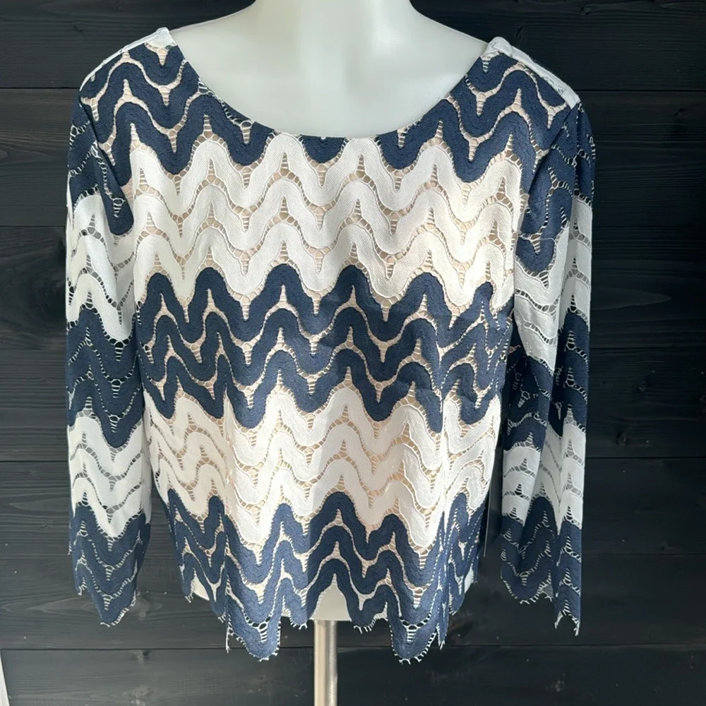 NEW bcbgmaxazria shelby wavy chevron mesh‎ lace blouse and skirt matching Set