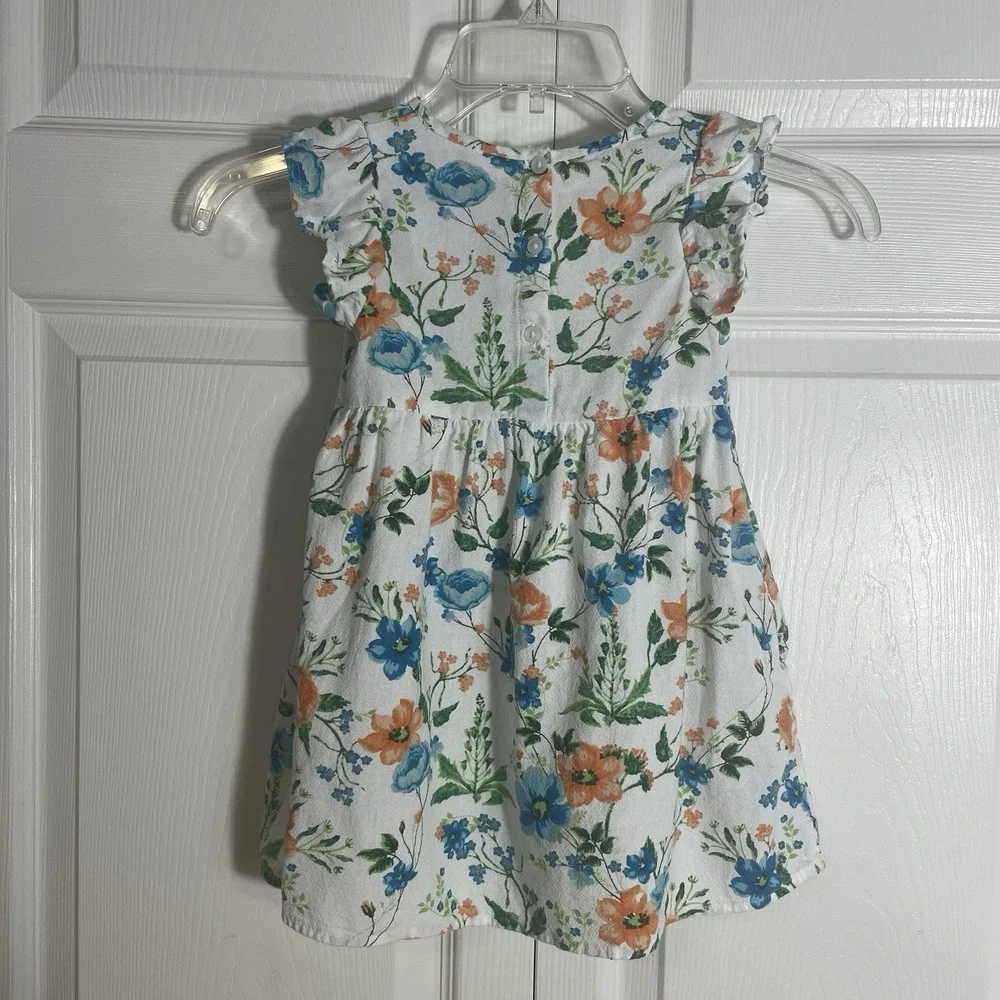 Peyton Parker Cotton Dress Girls 3T White Blue Orange‎ Floral Ruffled Cap Sleeve