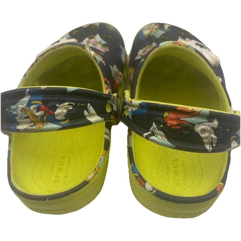 Disney Mickey Minnie Crocs Kids C8 Black Lime‎ Classic Clog Jibbitz Toddler