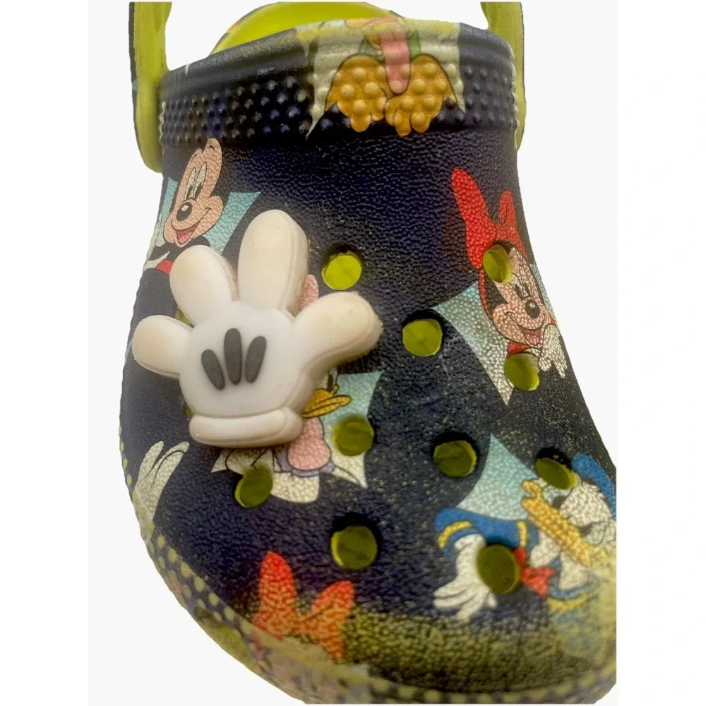 Disney Mickey Minnie Crocs Kids C8 Black Lime‎ Classic Clog Jibbitz Toddler