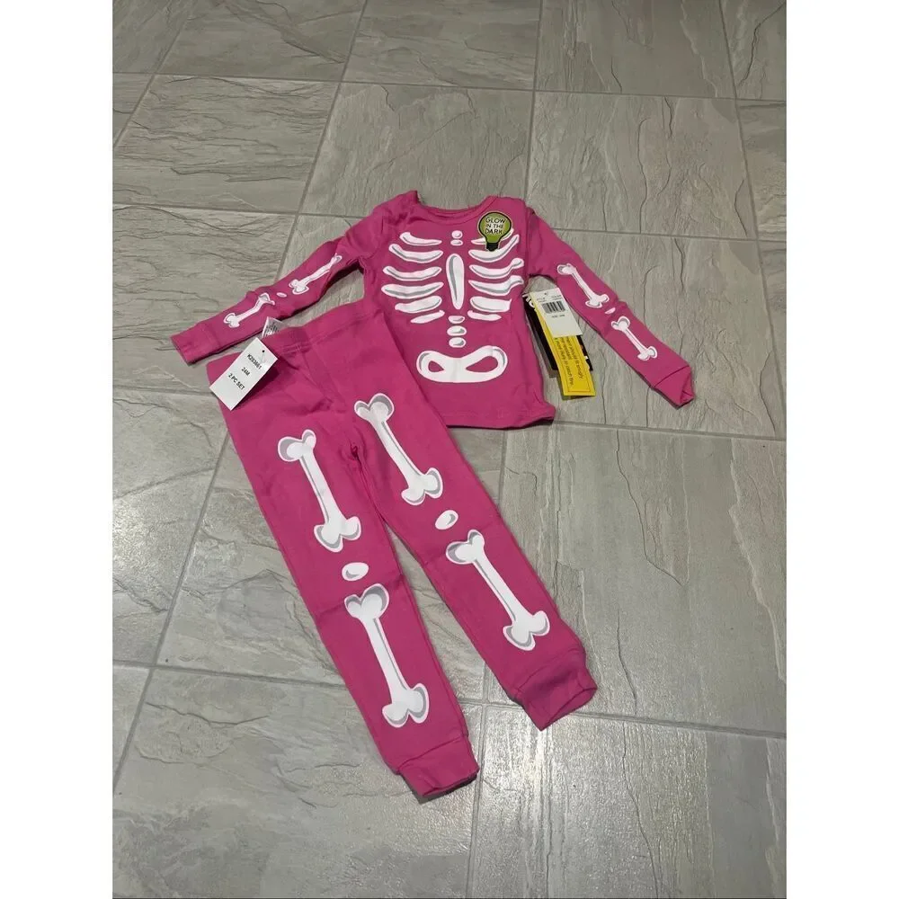 Komar Kids Pink Skeleton Glow In The Dark 2pc Jammy Set Girls 24 Months NEW