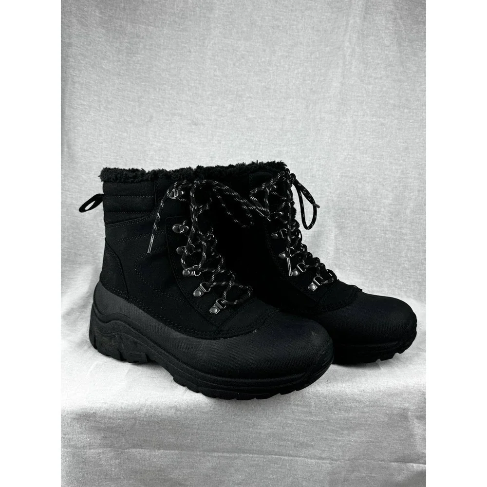 All in Motion Mens Black Winter‎ Boots Thermolite EcoMade Faux Fur Lined Size 9