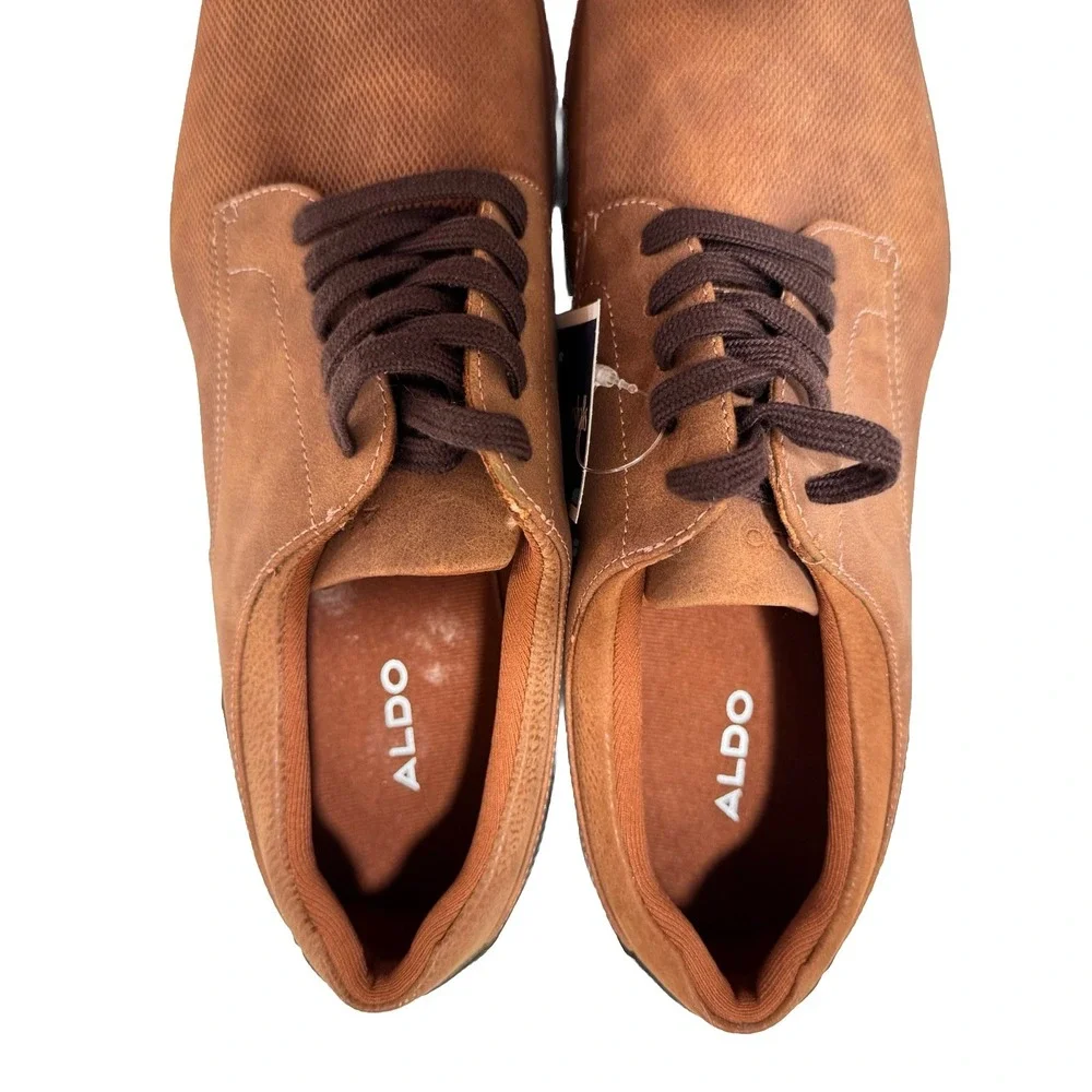 ALDO Men's 9.5 Two Tone  Brown Leather Canvas Lace‎ Up Oxford Shoes NWT
