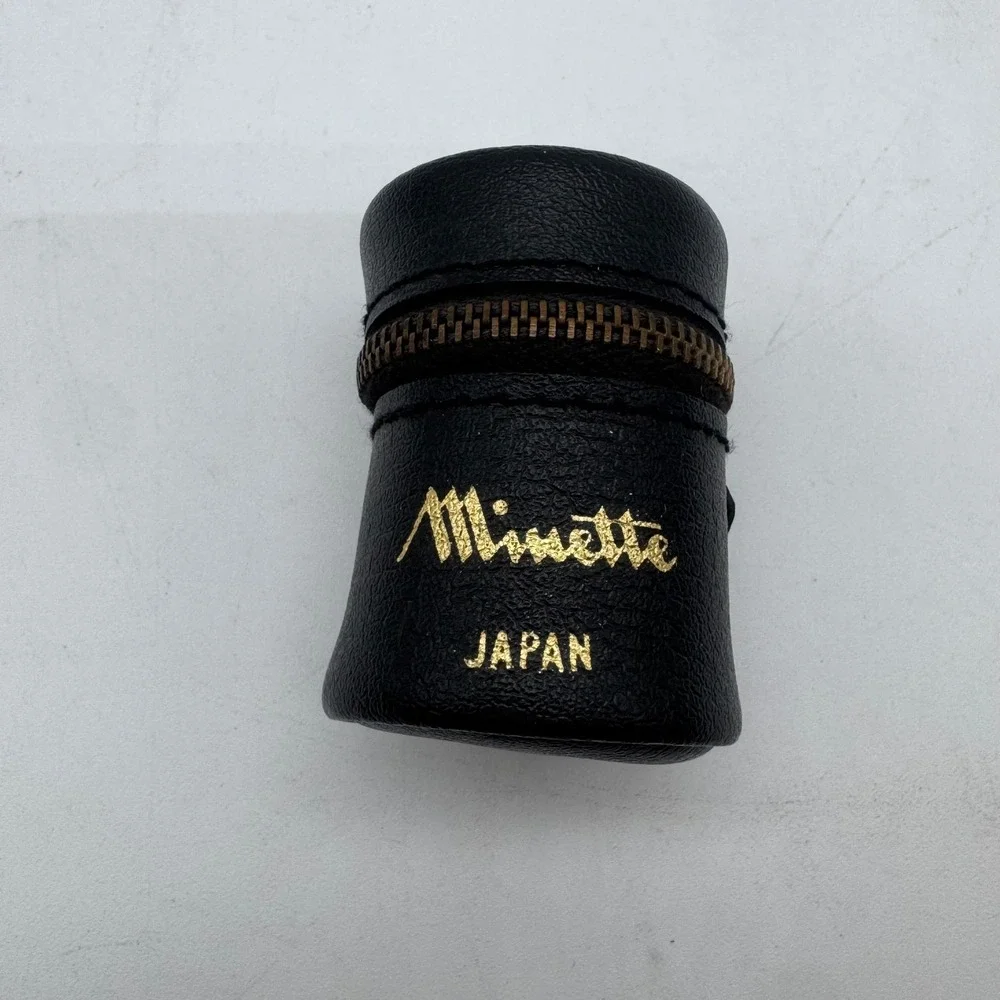 Vintage Minette Japan Black Faux Leather Camera Lens Case‎ Red Velvet Interior
