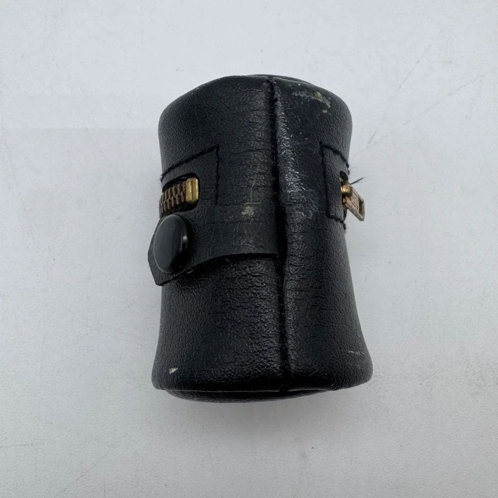 Vintage Minette Japan Black Faux Leather Camera Lens Case‎ Red Velvet Interior