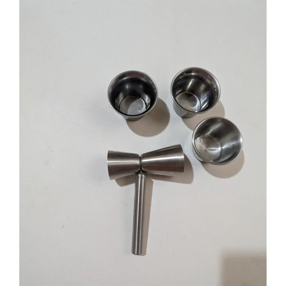 Gentleman Jack Stainless Steel Bar Set Jigger and 3 Shot Cups Order of Gentlemen