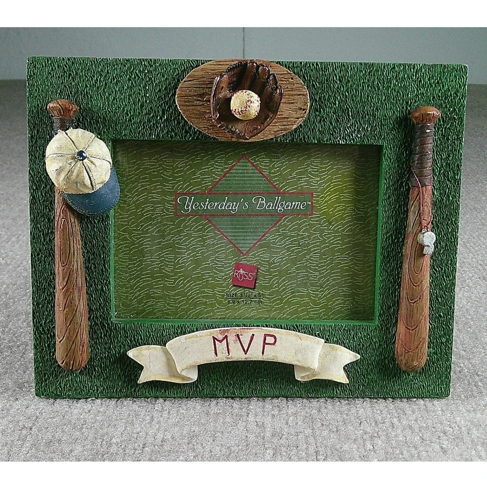 Russ Berrie Yesterdays Ballgame MVP Baseball Picture Frame 3.5x5 Resin Vintage