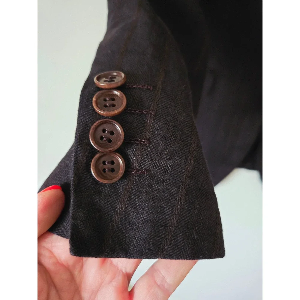 Canali Mens Brown Pinstripe 100%‎ Linen Blazer Sport Coat Italy EU 56 8L