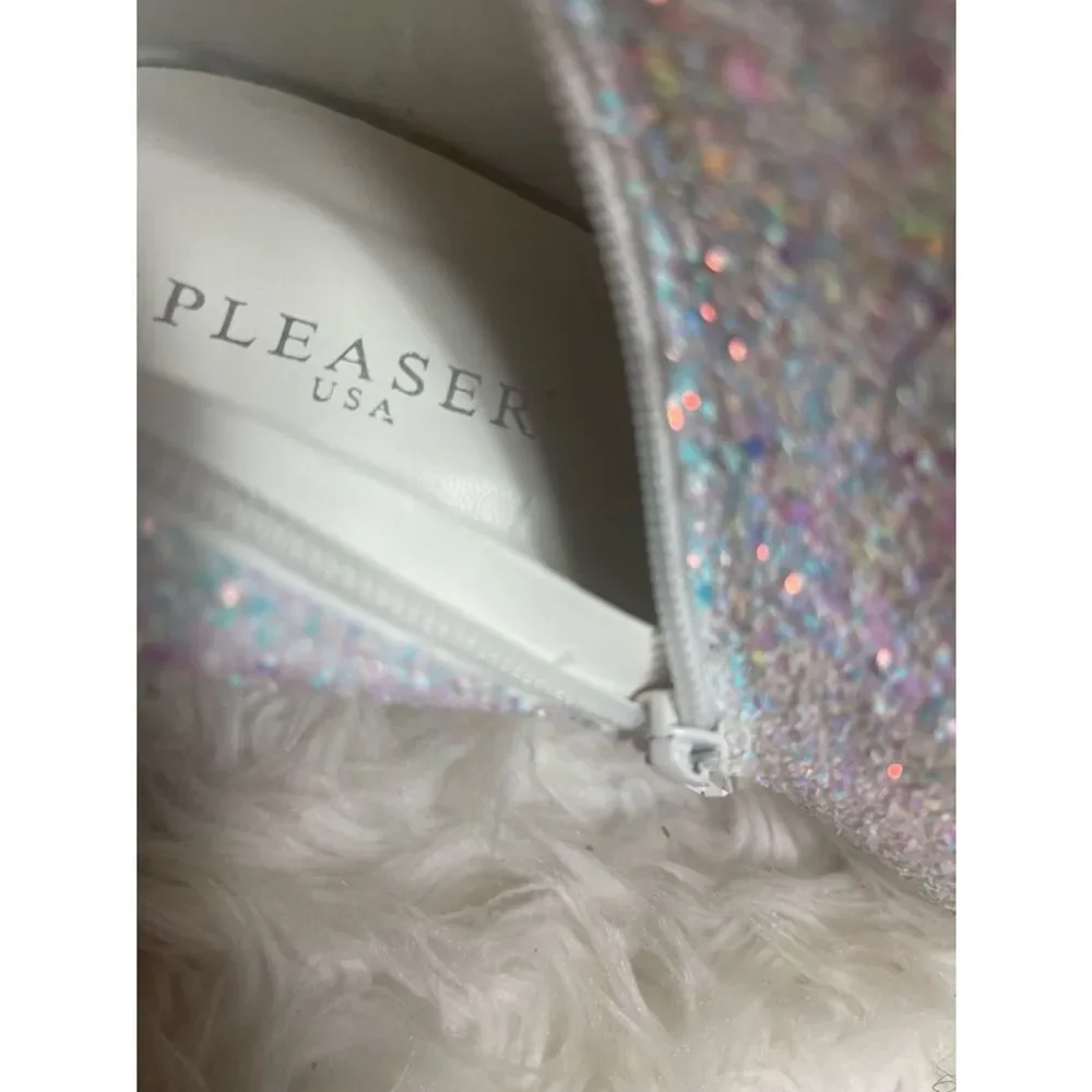 Pleaser Courtly 3015 synthetic white Iridescent glitter over the knee boots SZ13
