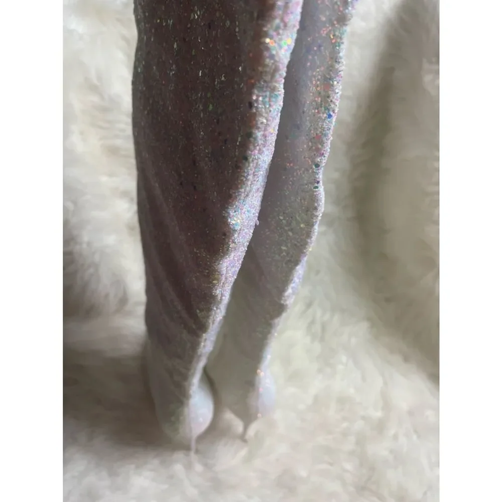 Pleaser Courtly 3015 synthetic white Iridescent glitter over the knee boots SZ13