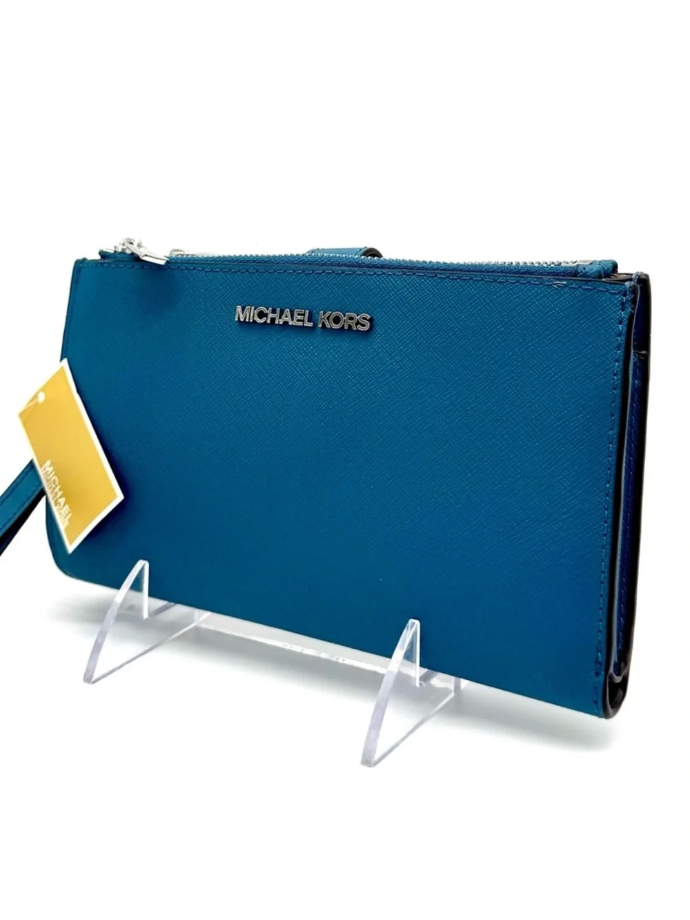 Michael Kors Large Jet Set Travel Logo Double Zip Wallet Teal