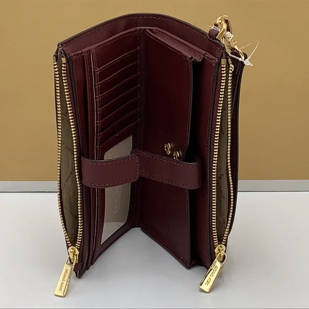 MICHAEL KORS LG DOUBLE ZIP WRISTLET MERLOT DARK CHERRY MULBERRY PHONE HOLDER NWT