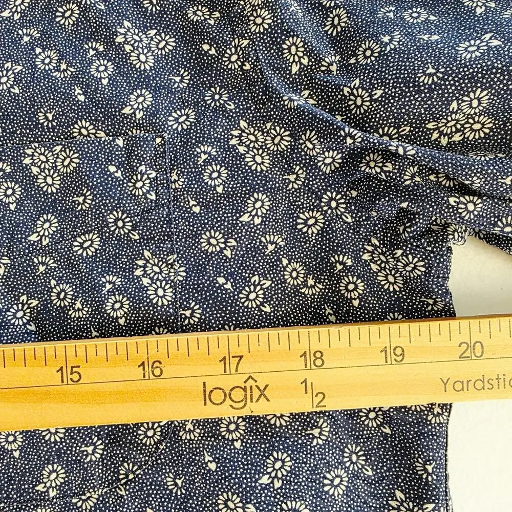 J.Crew Secret Wash Shirt Slim Medium Blue Floral Organic Cotton Preppy Long Slee
