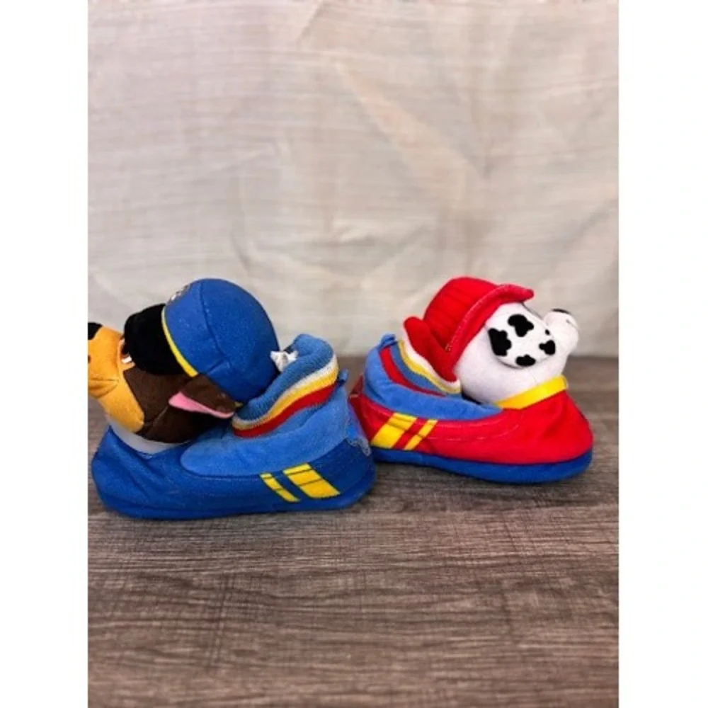 Paw Patrol Chase and Marshall Toddler Plush Slippers Blue Red Size 7-8