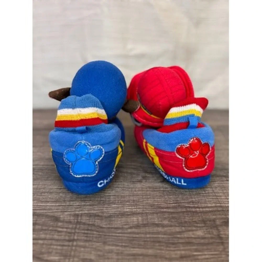Paw Patrol Chase and Marshall Toddler Plush Slippers Blue Red Size 7-8