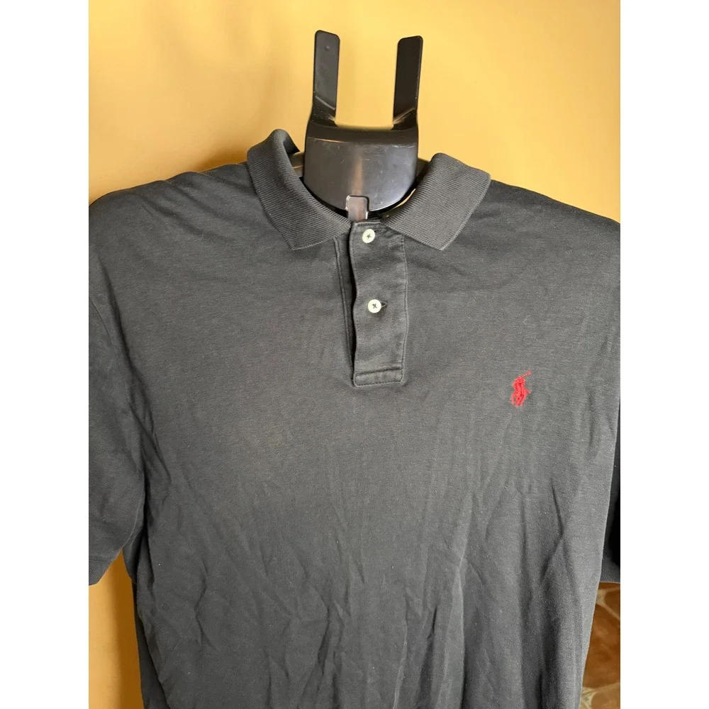 Polo Ralph Lauren Mens Black Short Sleeve Polo Shirt Red Pony Logo Large