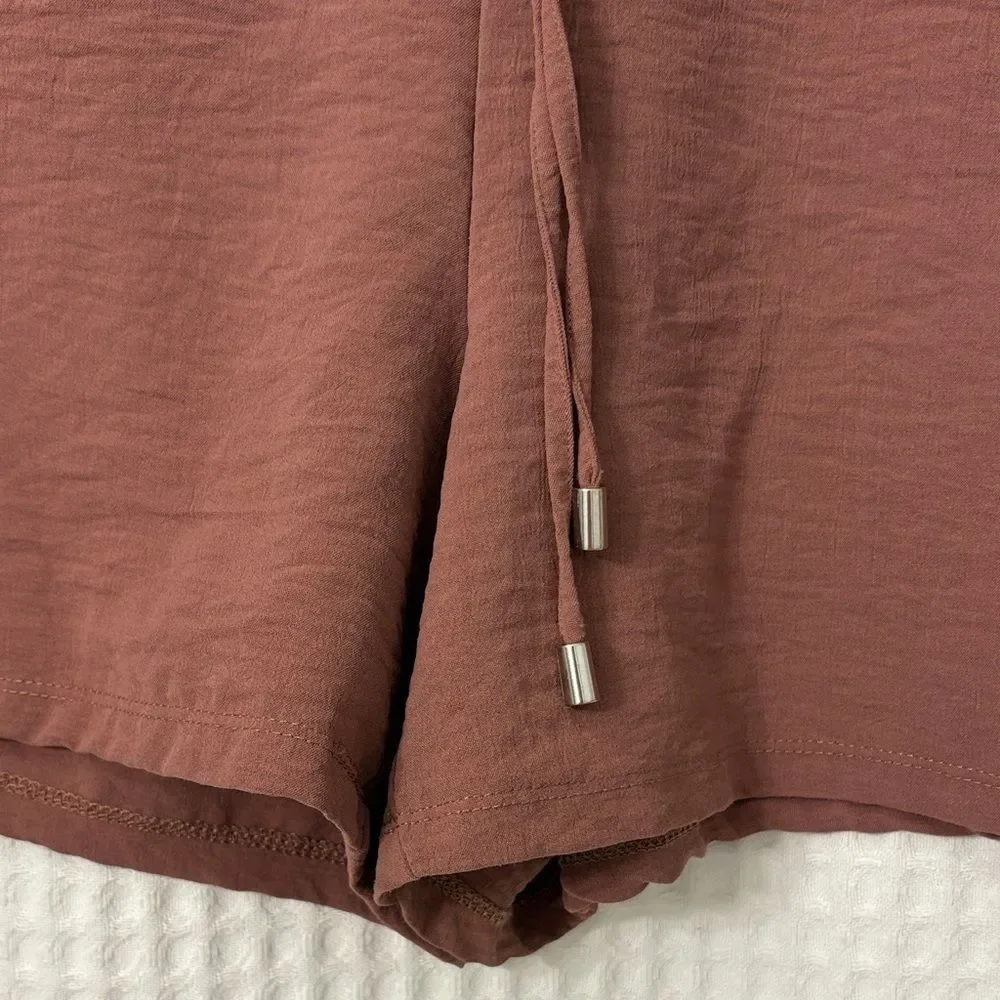 Chic High Waist Women's Shorts in Rose Brown Size Lg