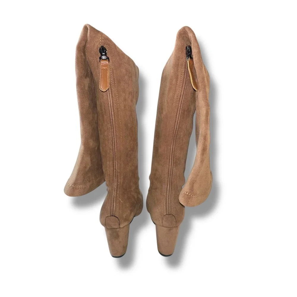 Tan Faux Suede Thigh High Boots Pointed Toe Sexy Over‎ the Knee Size 6.5/37 NEW
