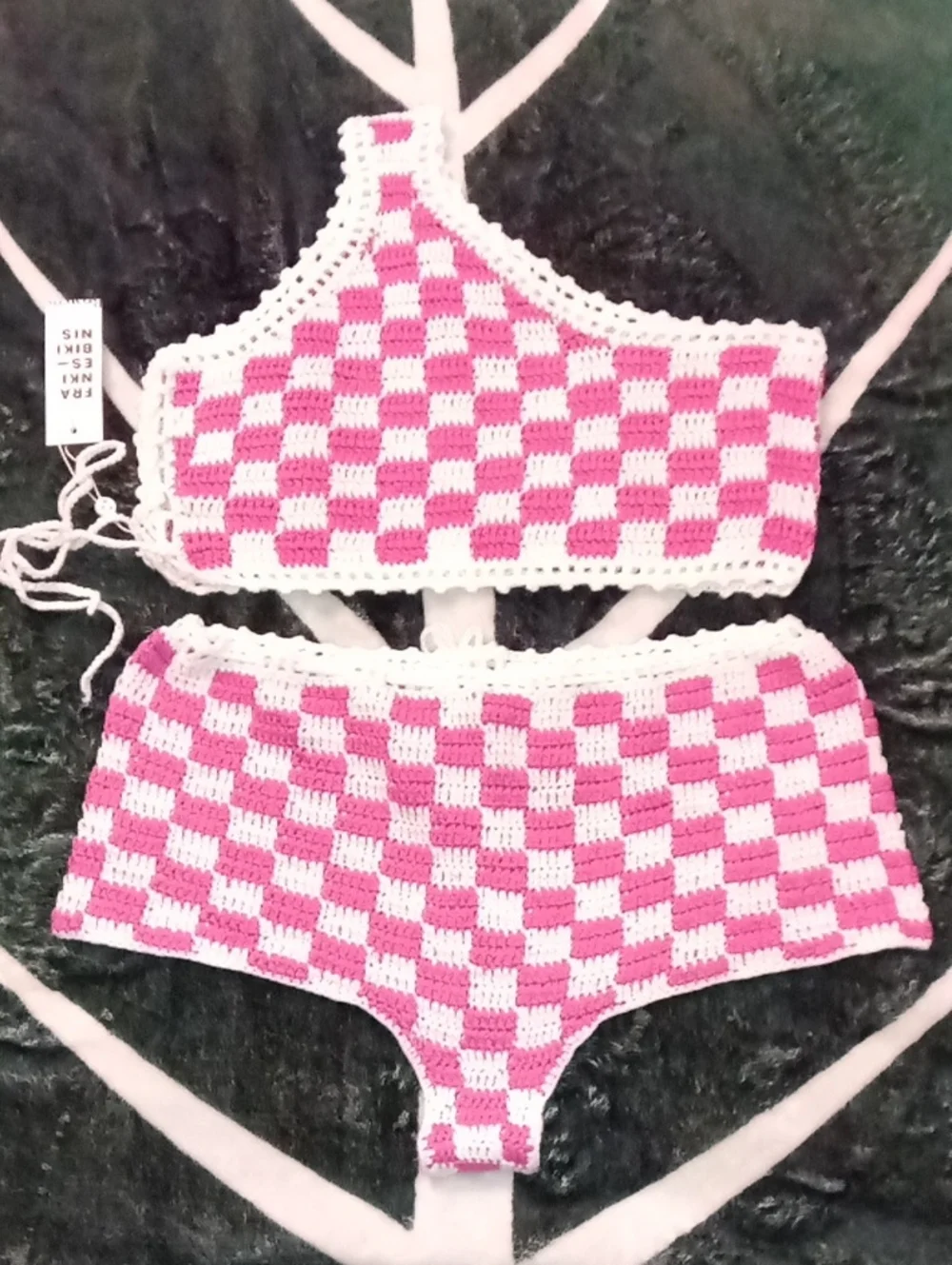 Frankie’s Bikinis NWT SET Pink Checkers Crochet Bikini Ingred Top
