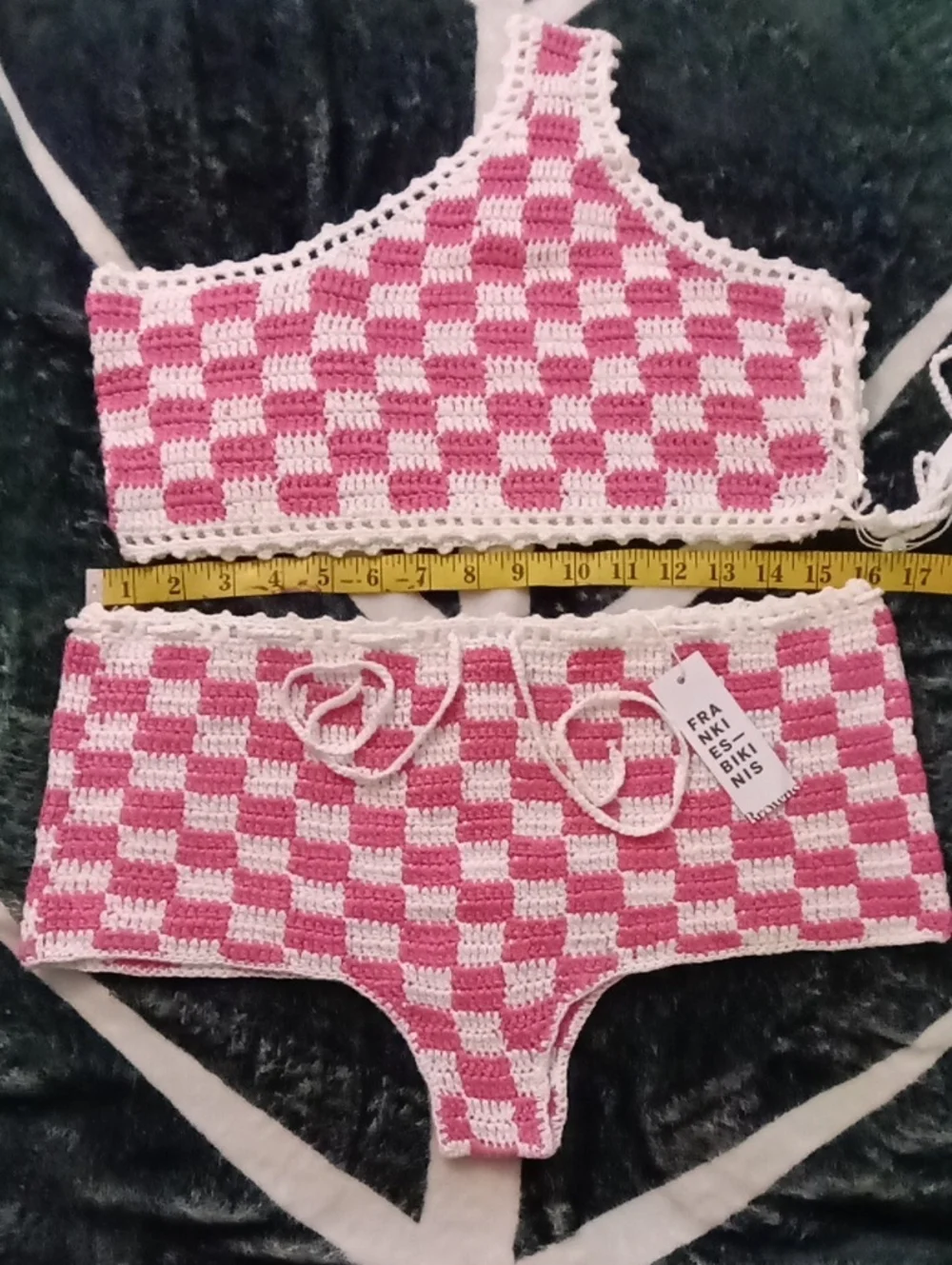 Frankie’s Bikinis NWT SET Pink Checkers Crochet Bikini Ingred Top