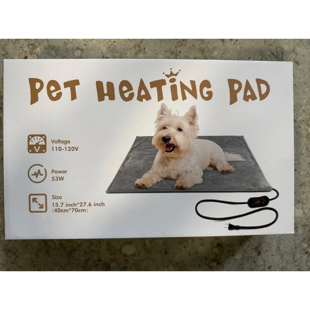 Pet Heating Pad Indoor Outdoor Electric Dog Cat Mat 15.7x27.6in Gray 53W