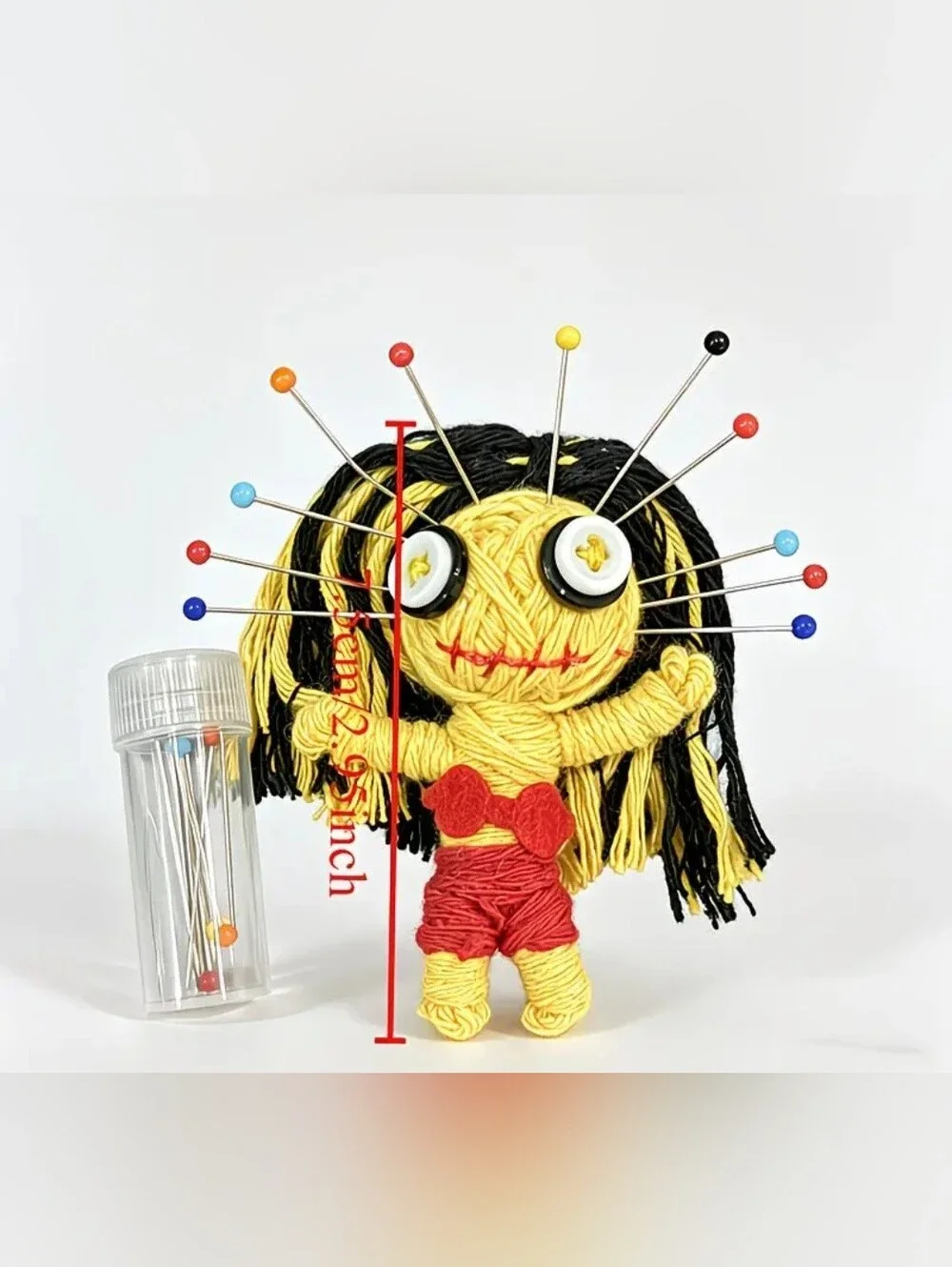 Handcrafted Yellow, Black Or Purple Voodoo Doll Toy with Pins