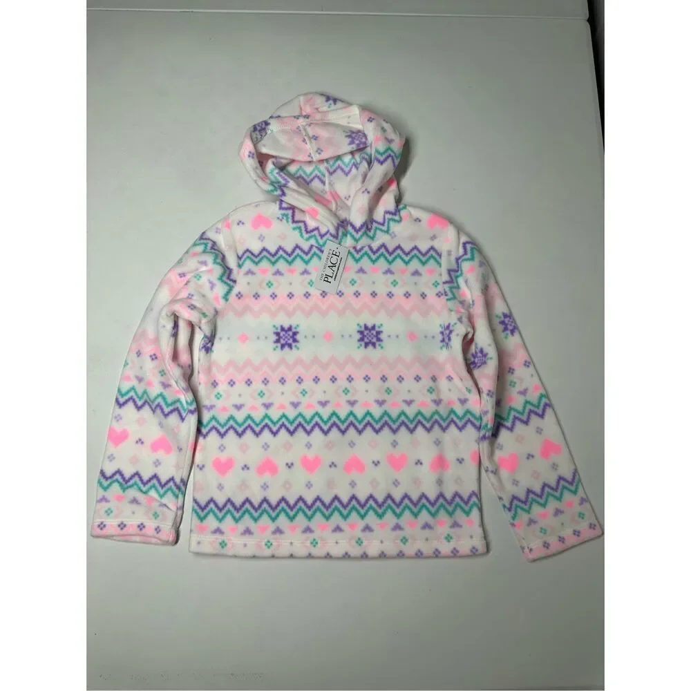 NWT The Children's Place Girl Fleece Hooded Pullover Patterned Fairsile Size S
