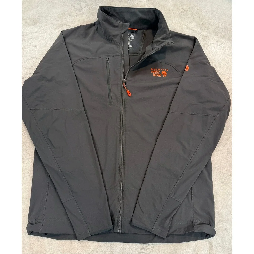 Mountain Hardwear Mens Full Zip Softshell Windbreaker Jacket Gray Size Large