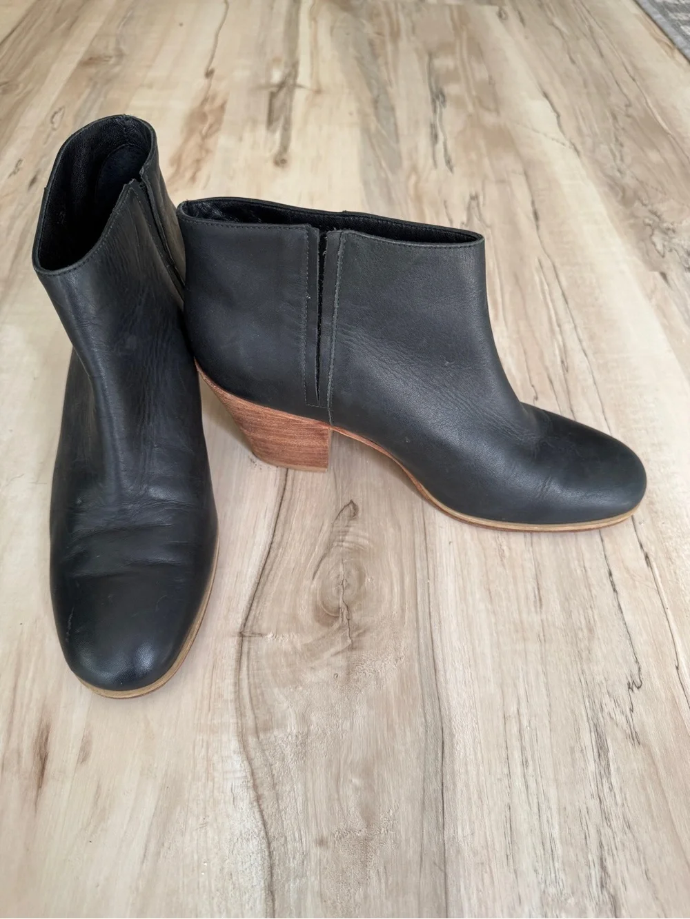 Rachel Comey Mars Ankle Booties- Black leather with Stacked Wood Heel - 9 - GUC