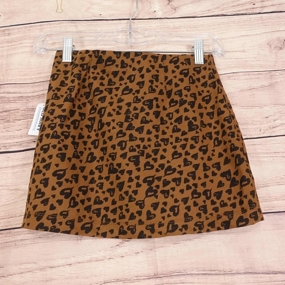New! Old Navy Skirt Girls 8 Brown Animal Print Knit Mini Elastic Waist