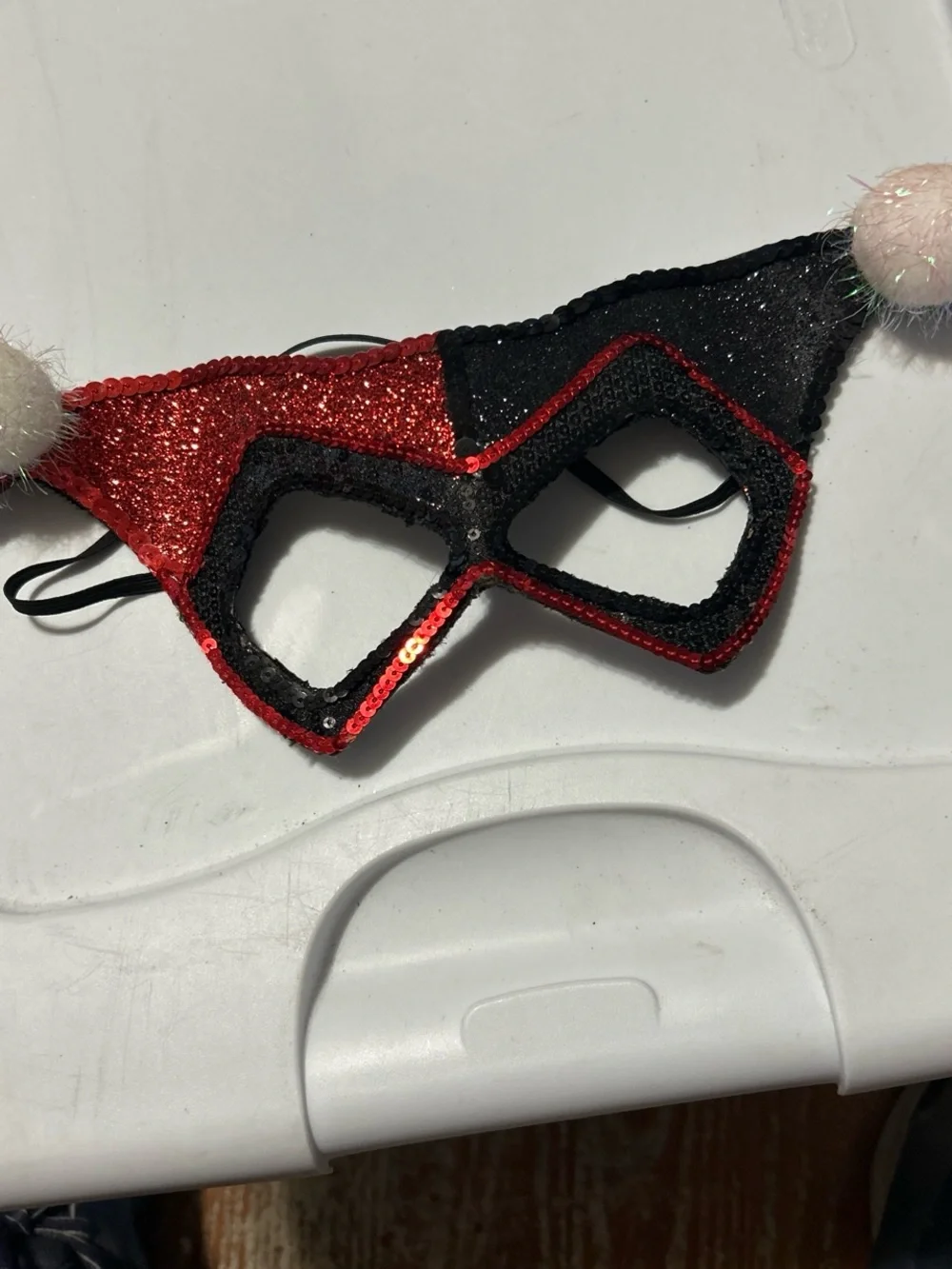 DC Comics Black Velvet Cat Eye Mask with Red Bead Trim