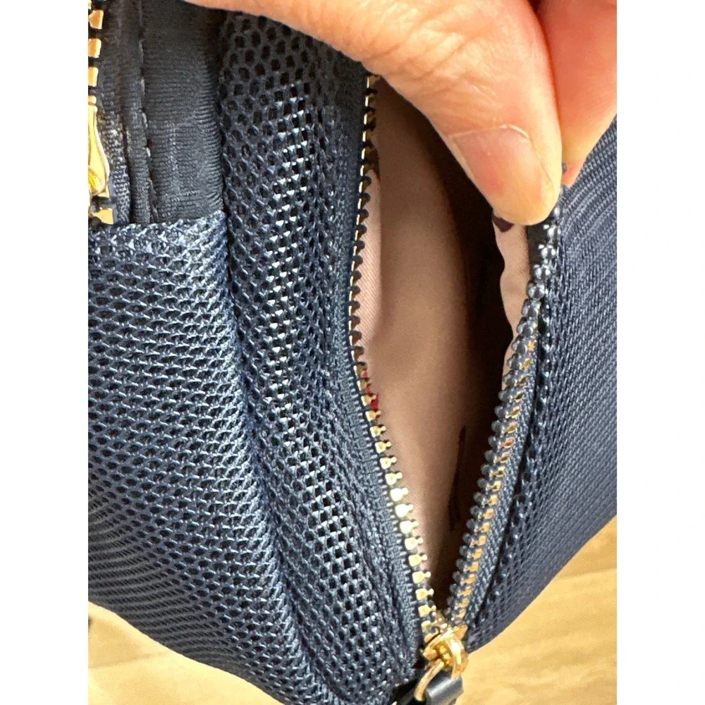 Stella & Dot Navy Embossed Croc Crossbody Camera Bag Gold Chain Strap