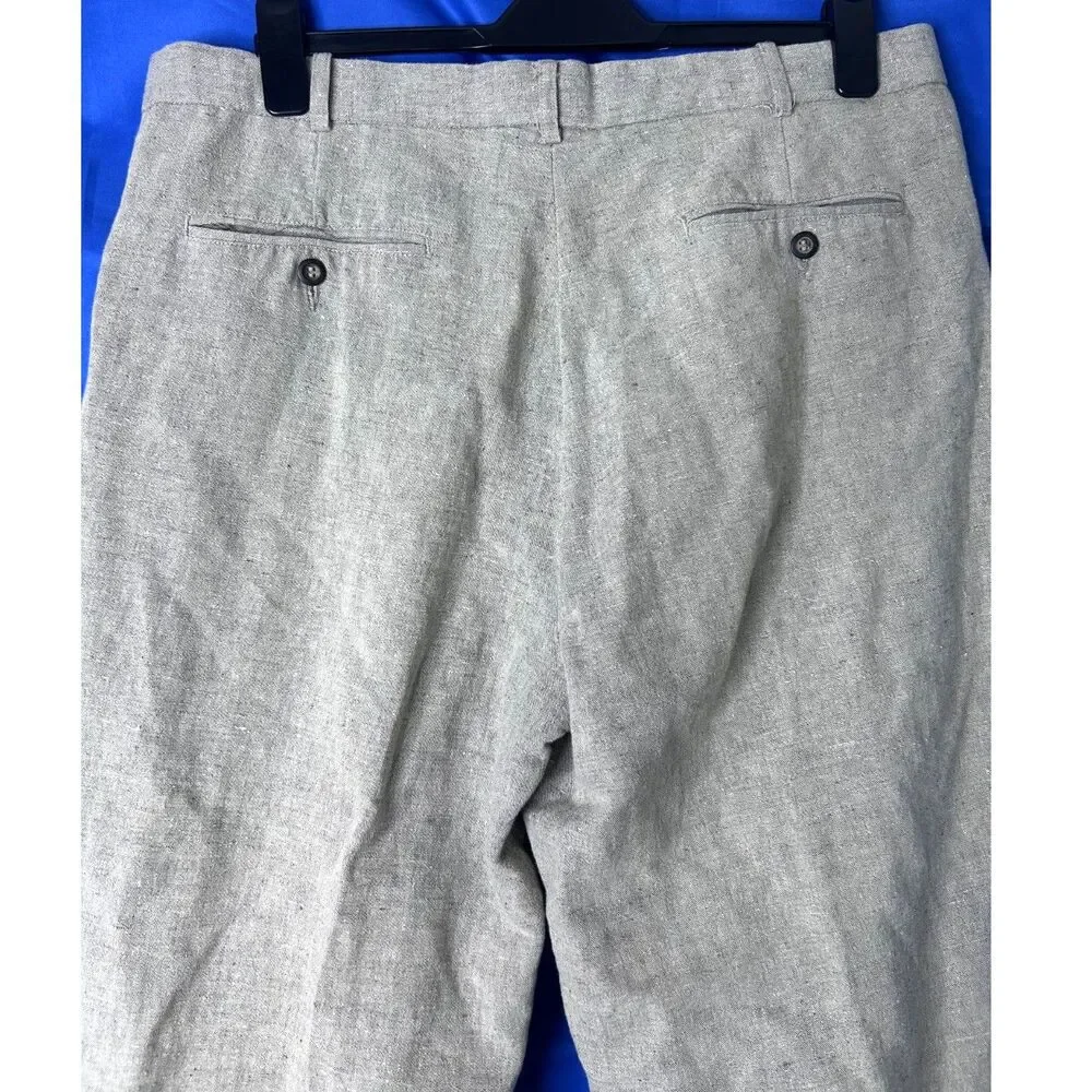 Vtg Mens Tan Linen Trousers Sz 36M Capsule Office Neutral Classic Summer Cotton