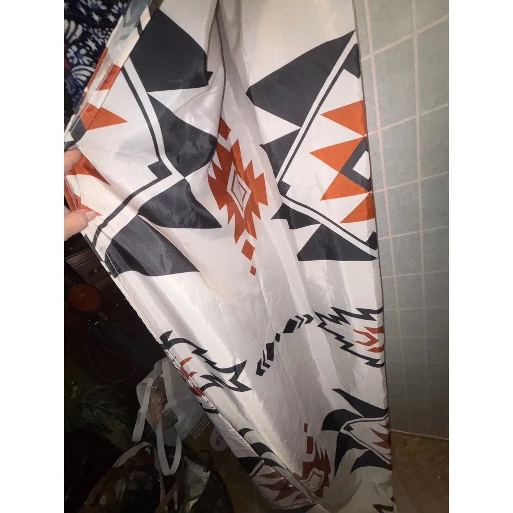 Southwestern Geometric Tribal Shower Curtain White Black Orange Grommet Top