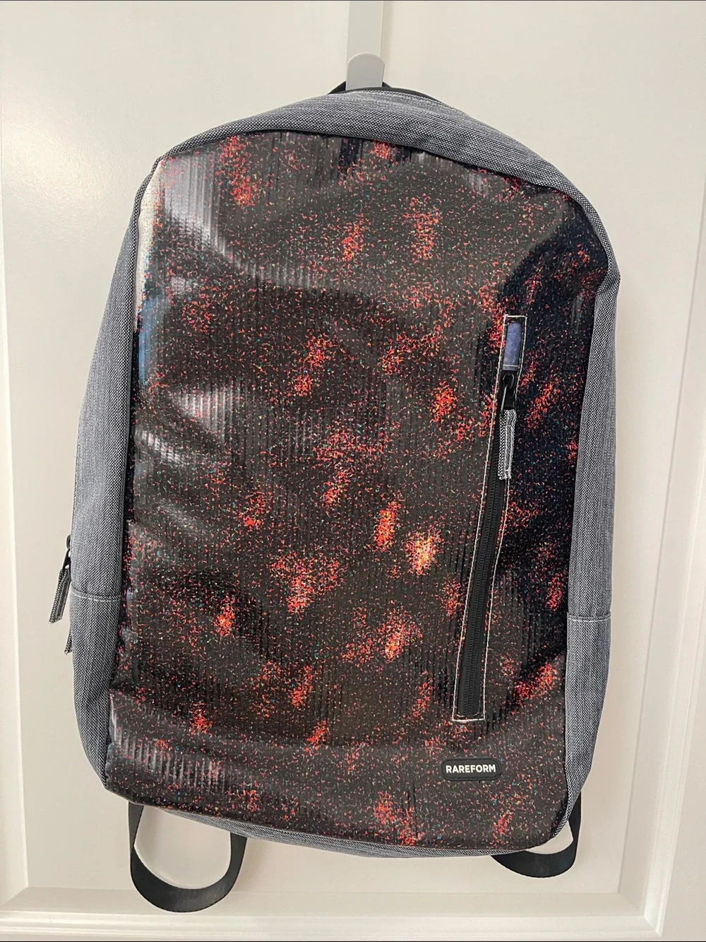 RAREFORM California Men's Black Backpack with Red and Blue Speckle Pattern